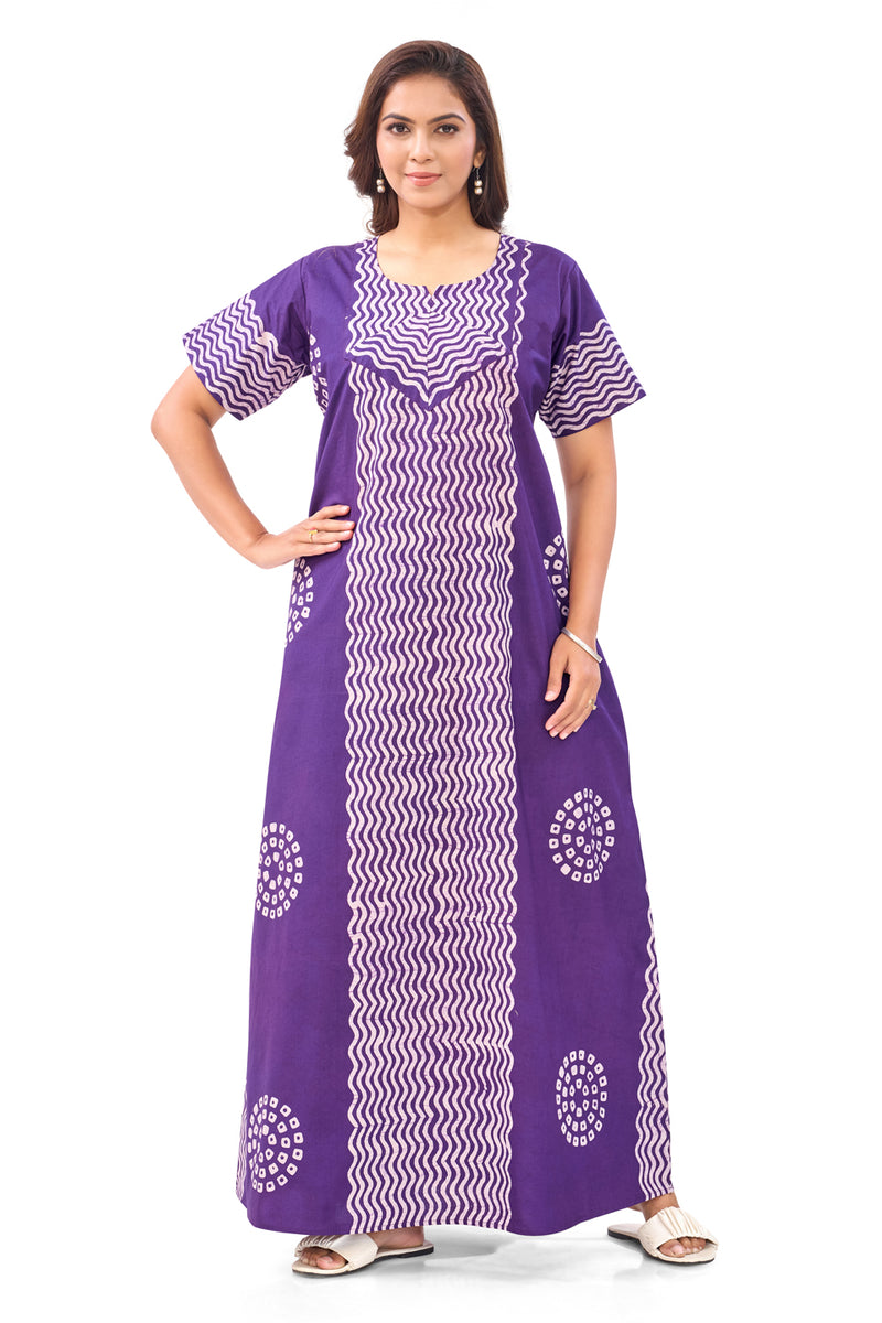 Purple Waves Design Batik, Hand Dyed Batik, 100% Cotton Night Gown - NG196 image 3