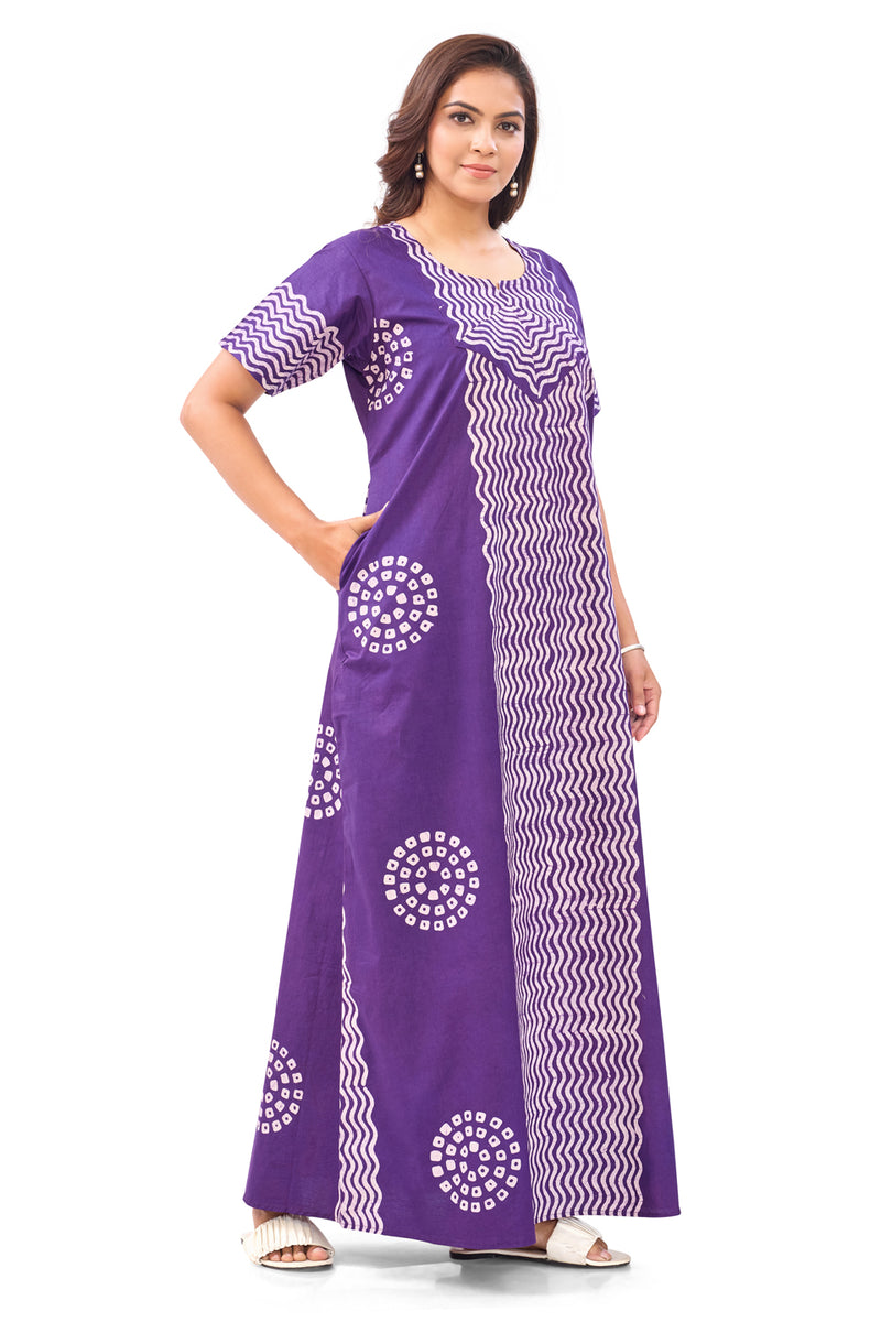 Purple Waves Design Batik, Hand Dyed Batik, 100% Cotton Night Gown - NG196 image 4