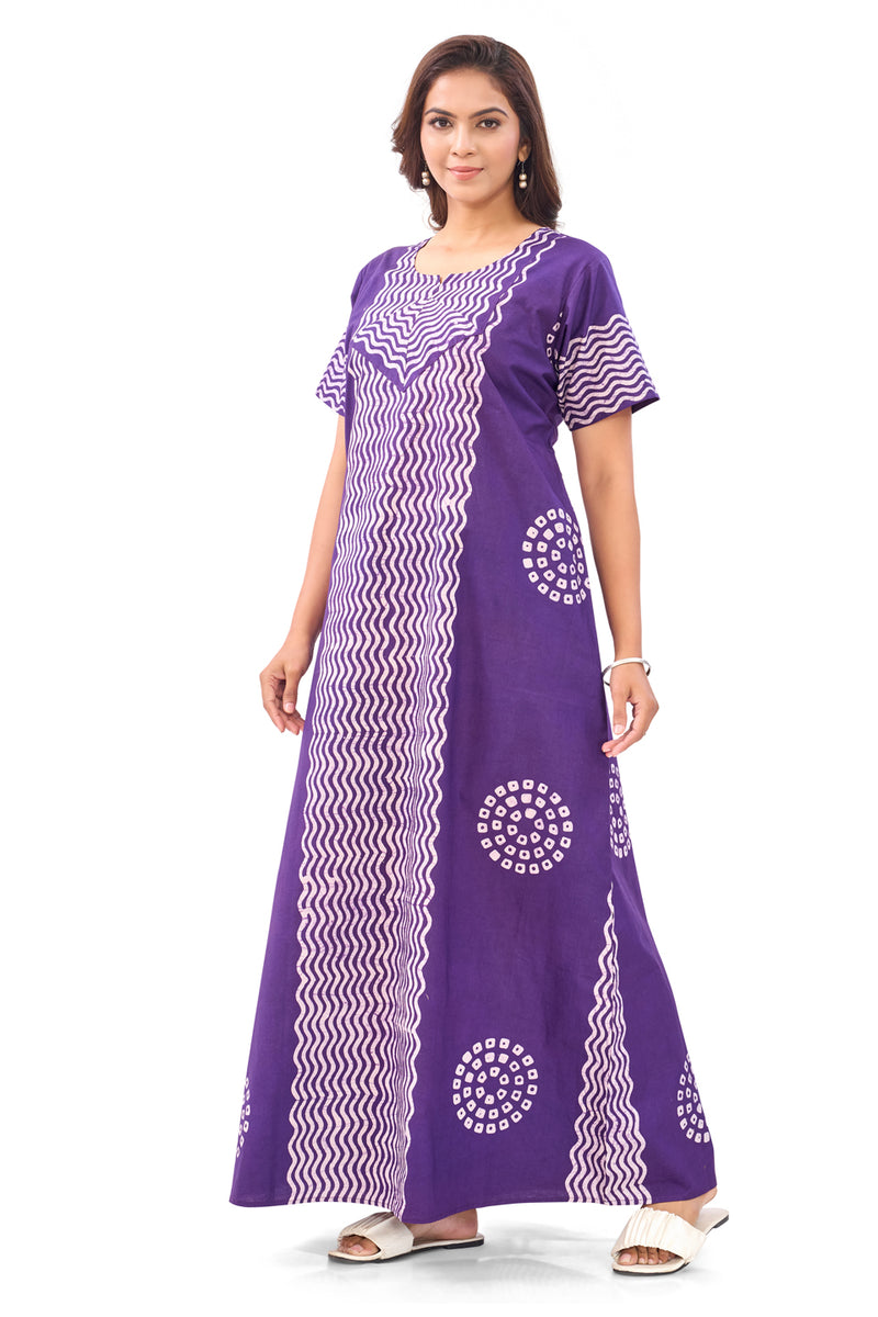 Purple Waves Design Batik, Hand Dyed Batik, 100% Cotton Night Gown - NG196 image 5