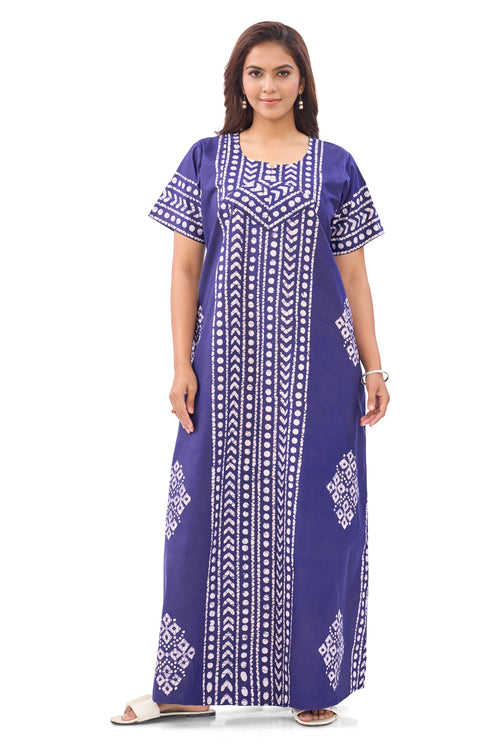 Navy Blue Diamond Arrow Batik, Hand Dyed Batik, 100% Cotton Night Gown - NG201