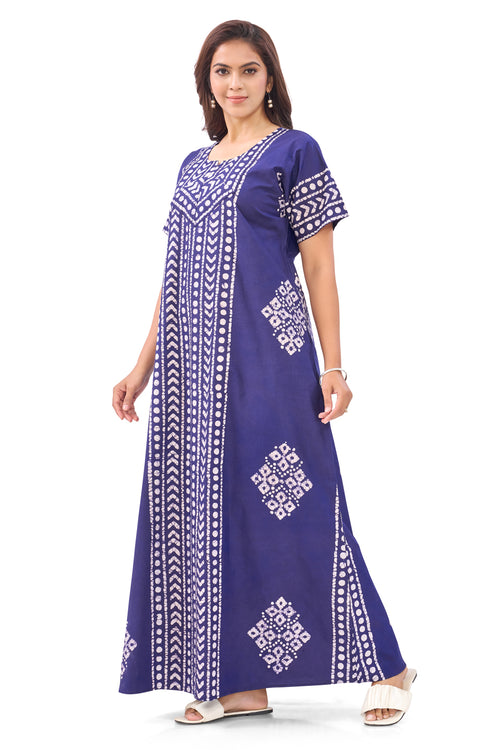 Navy Blue Diamond Arrow Batik, Hand Dyed Batik, 100% Cotton Night Gown - NG201