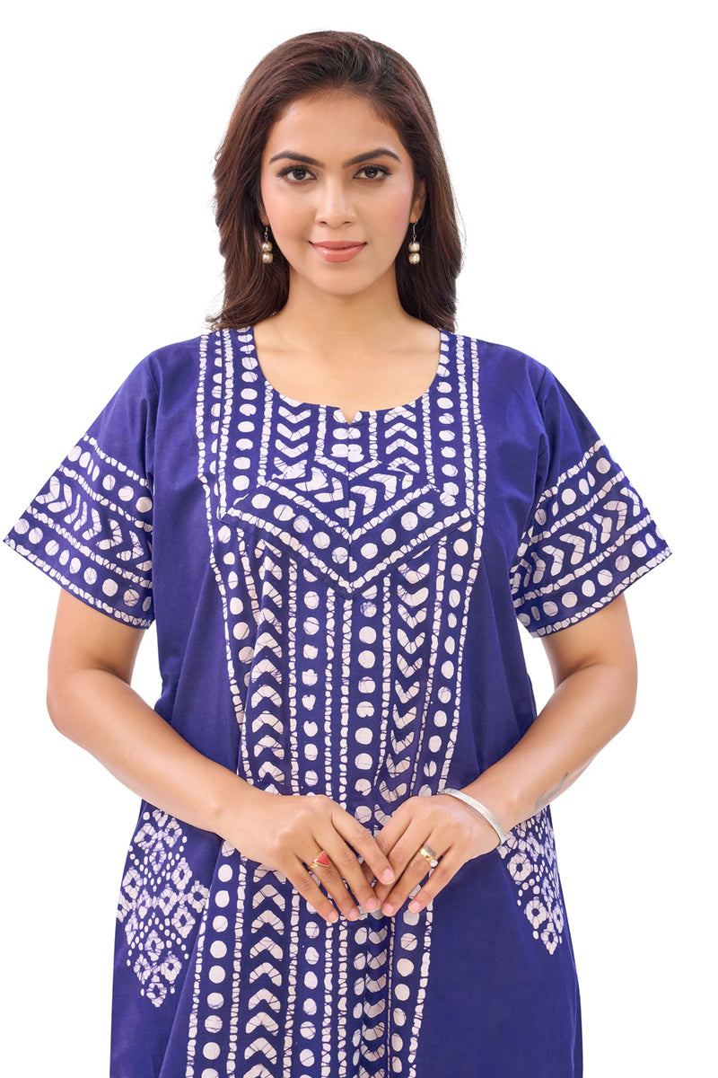 Navy Blue Diamond Arrow Batik, Hand Dyed Batik, 100% Cotton Night Gown - NG201 image 5
