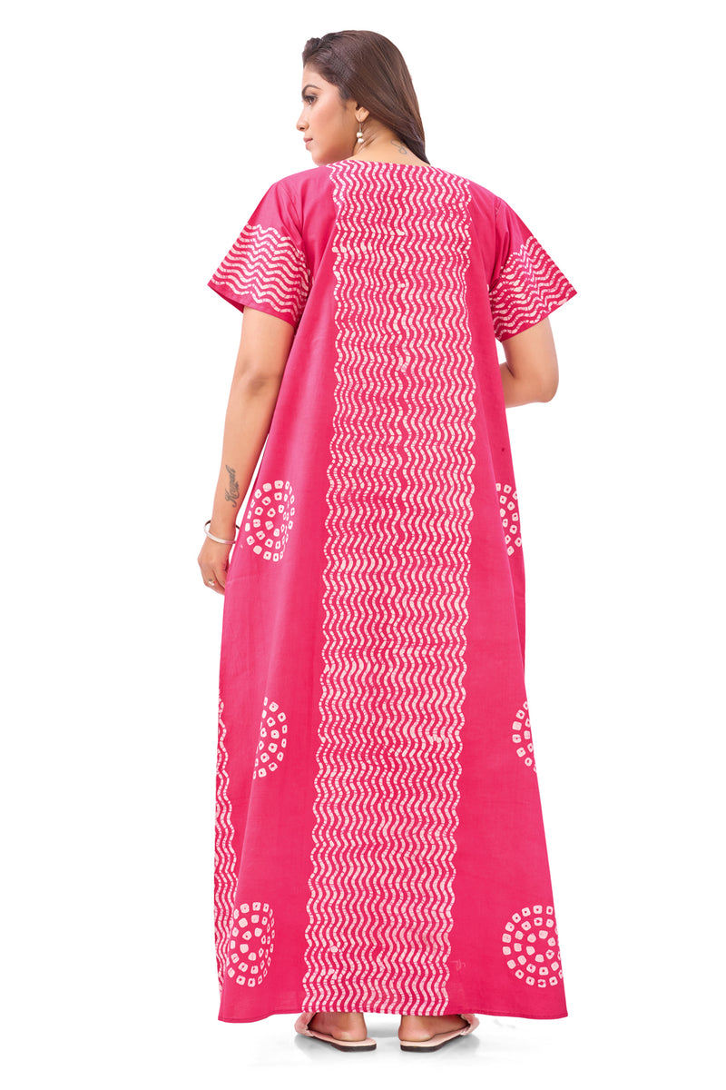 Pink Waves Design Batik, Hand Dyed Batik, 100% Cotton Night Gown - NG194 image 3