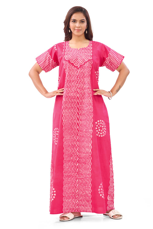 Pink Waves Design Batik, Hand Dyed Batik, 100% Cotton Night Gown - NG194