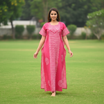 Pink Waves Design Batik, Hand Dyed Batik, 100% Cotton Night Gown - NG194 image 7
