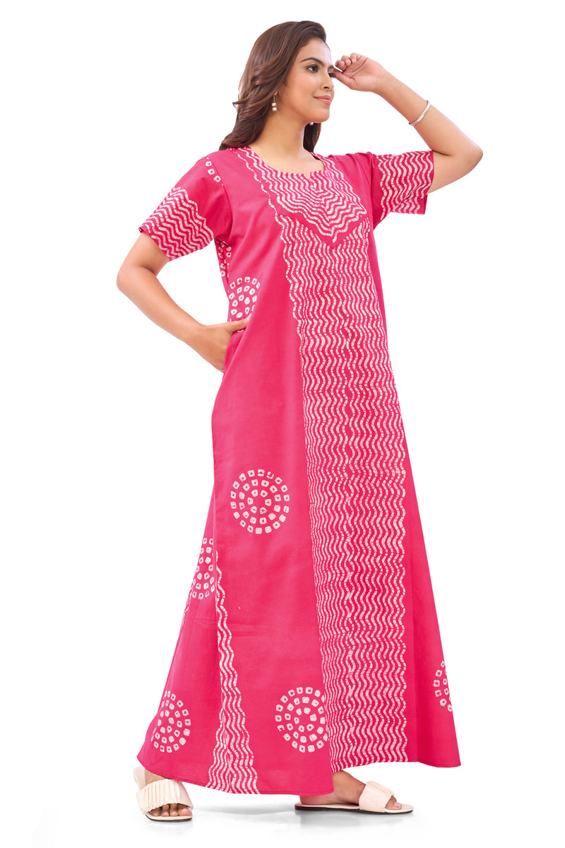 Pink Waves Design Batik, Hand Dyed Batik, 100% Cotton Night Gown - NG194 image 5