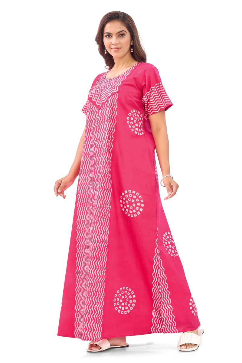 Pink Waves Design Batik, Hand Dyed Batik, 100% Cotton Night Gown - NG194 image 6