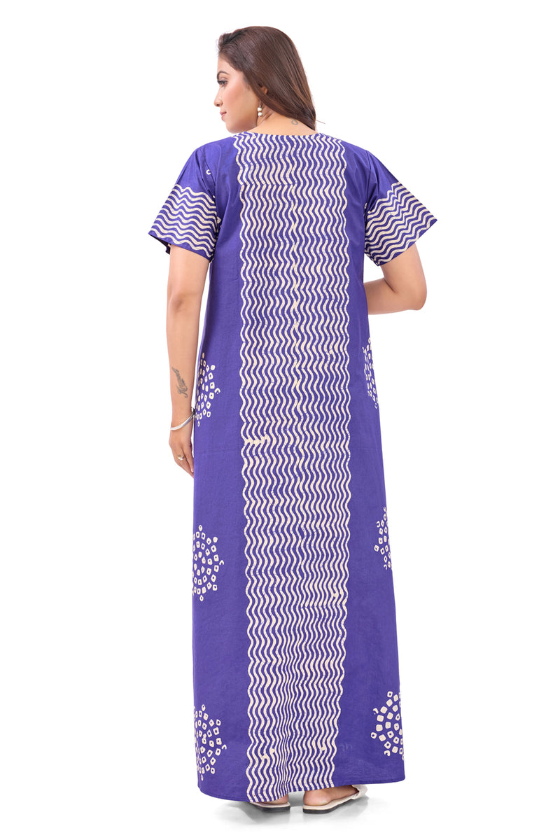 Blue Waves Design Batik, Hand Dyed Batik, 100% Cotton Night Gown - NG192 image 6