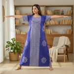 Blue Waves Design Batik, Hand Dyed Batik, 100% Cotton Night Gown - NG192 image 7