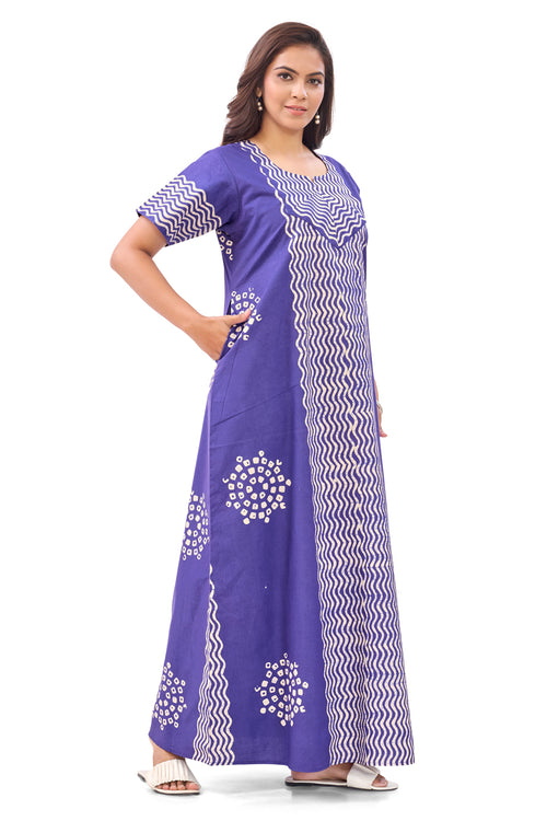 Blue Waves Design Batik, Hand Dyed Batik, 100% Cotton Night Gown - NG192