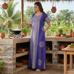Blue Waves Design Batik, Hand Dyed Batik, 100% Cotton Night Gown - NG192 image 1