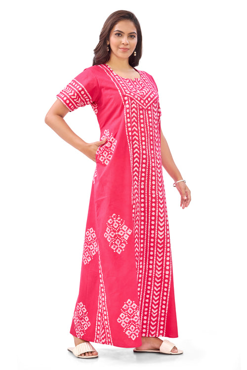 Pink Diamond Arrow Batik, Hand Dyed Batik, 100% Cotton Night Gown - NG204