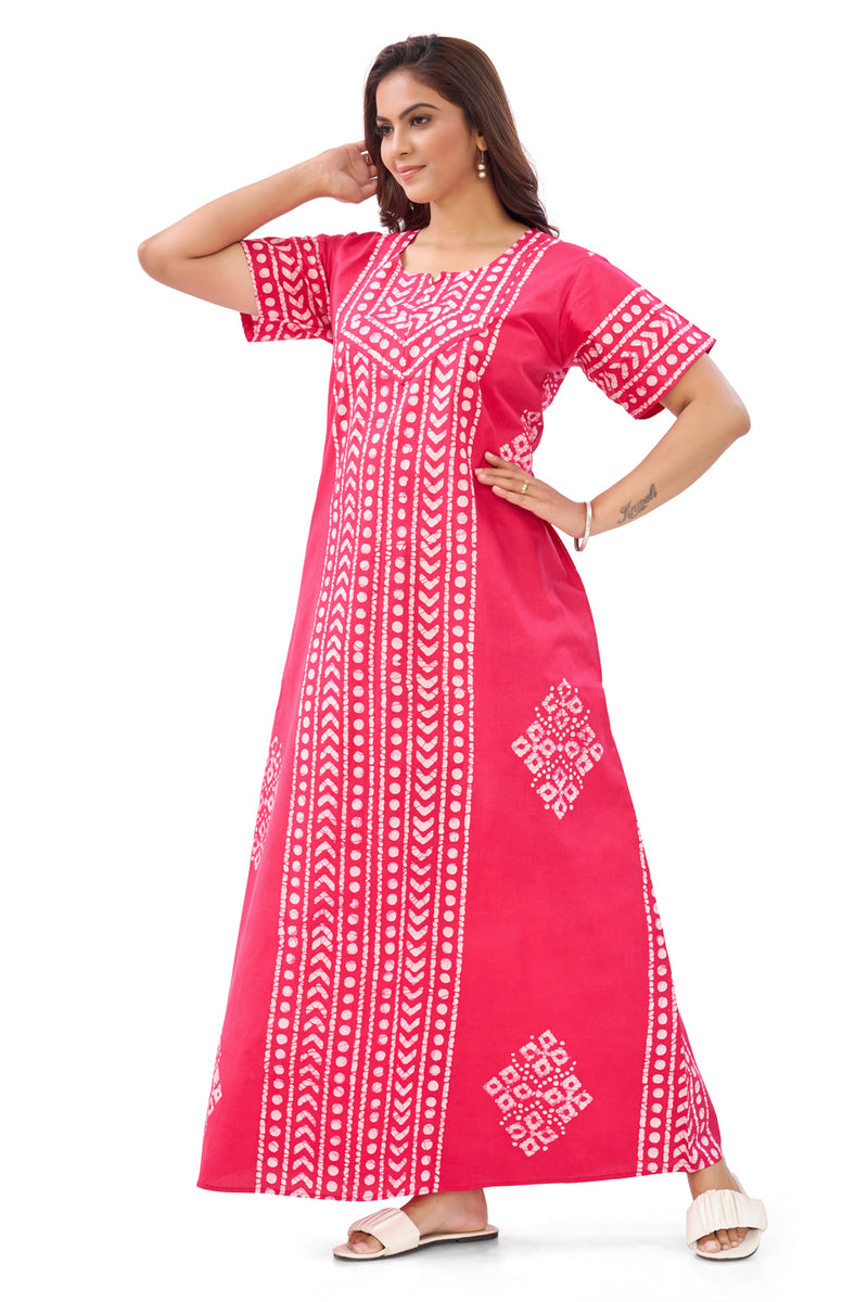 Pink Diamond Arrow Batik, Hand Dyed Batik, 100% Cotton Night Gown - NG204 image 4