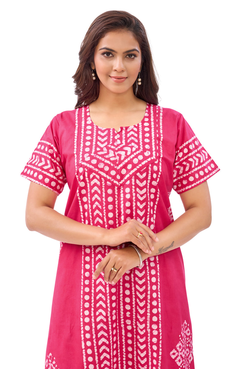 Pink Diamond Arrow Batik, Hand Dyed Batik, 100% Cotton Night Gown - NG204 image 5