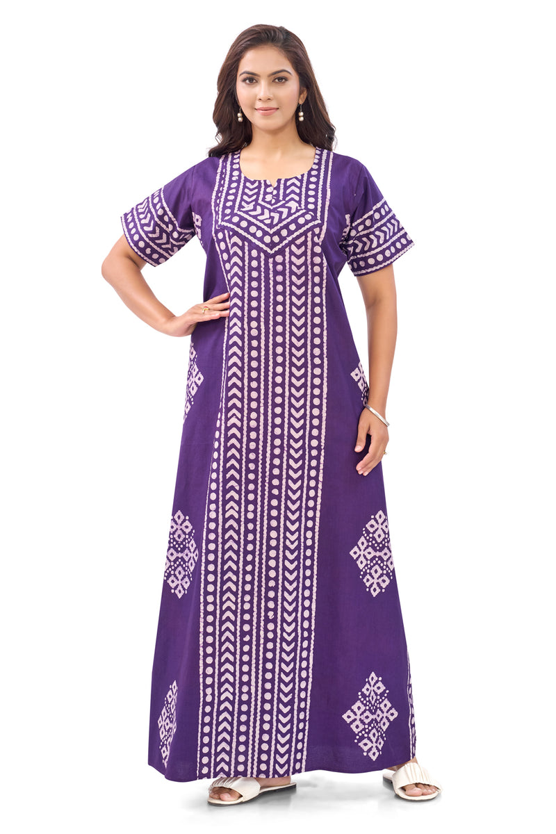 Purple Diamond Arrow Batik, Hand Dyed Batik, 100% Cotton Night Gown - NG206 image 2