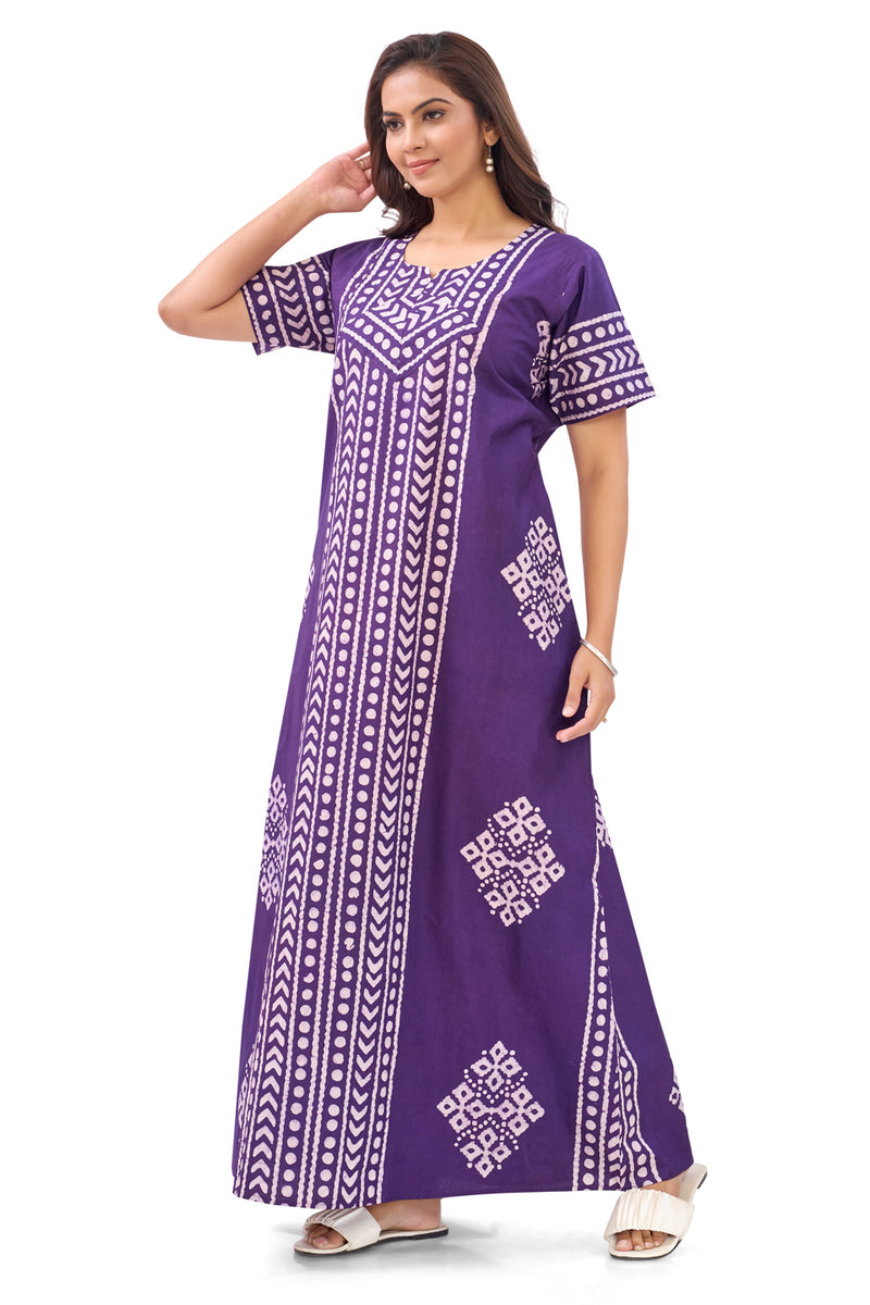 Purple Diamond Arrow Batik, Hand Dyed Batik, 100% Cotton Night Gown - NG206 image 4
