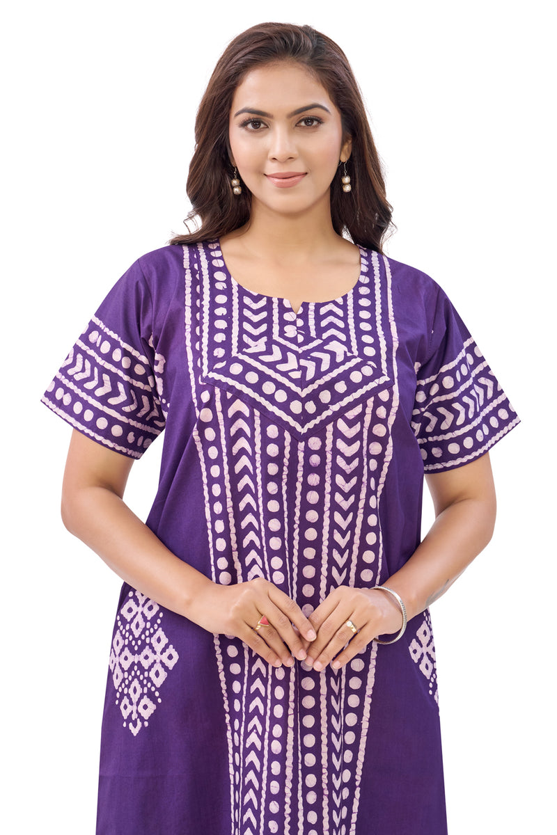 Purple Diamond Arrow Batik, Hand Dyed Batik, 100% Cotton Night Gown - NG206 image 5
