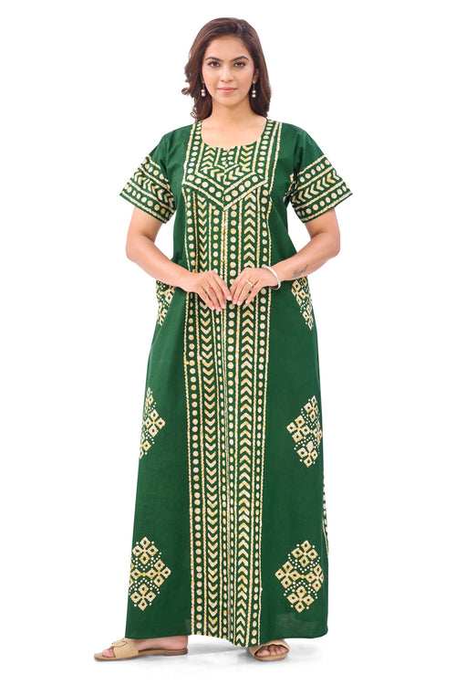 Green Diamond Arrow Batik, Hand Dyed Batik, 100% Cotton Night Gown - NG207