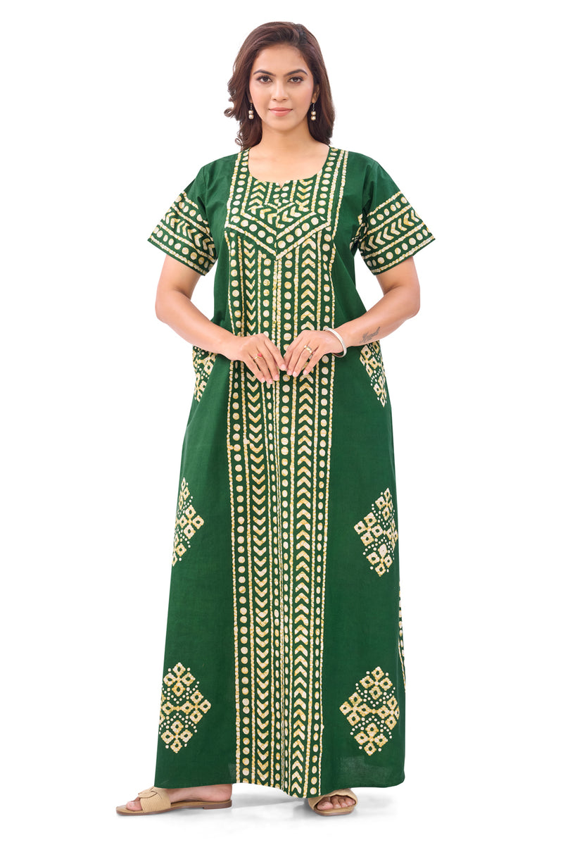 Green Diamond Arrow Batik, Hand Dyed Batik, 100% Cotton Night Gown - NG207 image 2