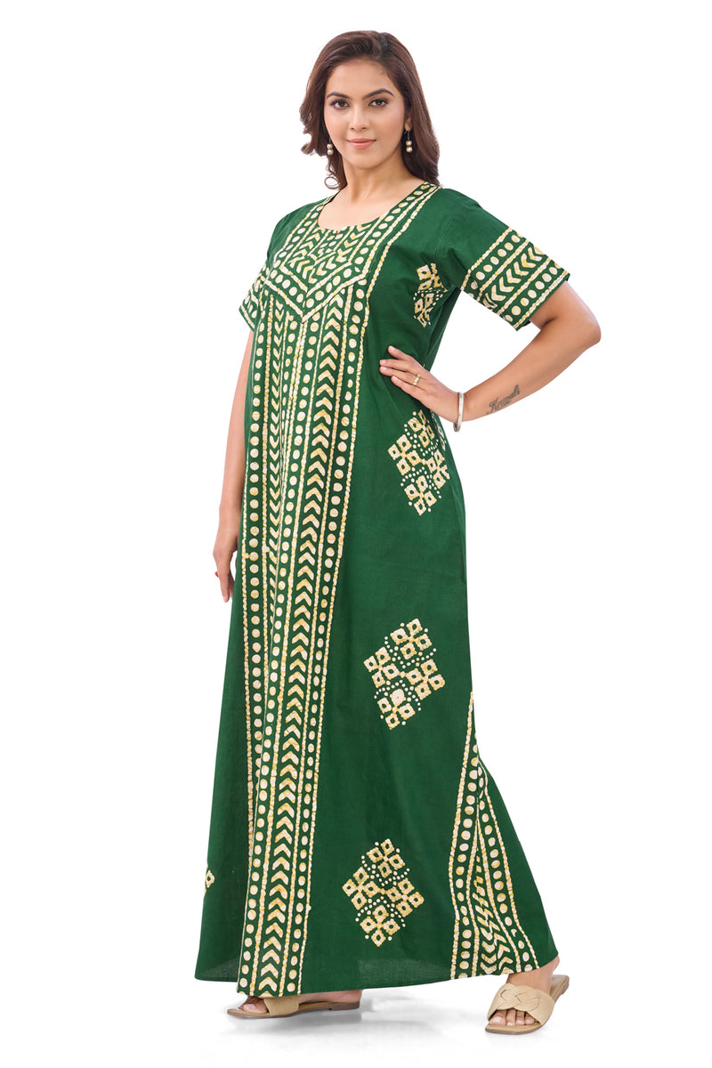 Green Diamond Arrow Batik, Hand Dyed Batik, 100% Cotton Night Gown - NG207 image 3