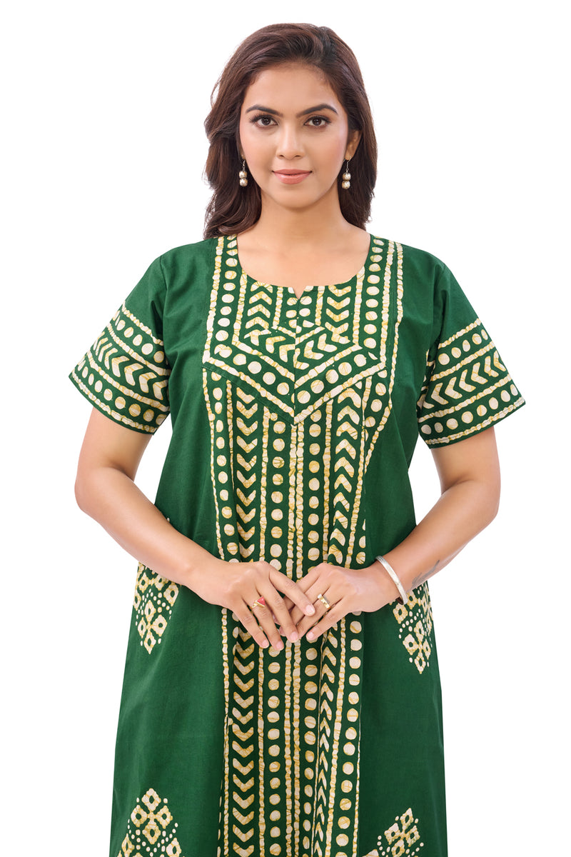 Green Diamond Arrow Batik, Hand Dyed Batik, 100% Cotton Night Gown - NG207 image 5