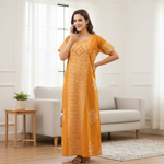 Yellow Waves Design Batik, Hand Dyed Batik, 100% Cotton Night Gown - NG195 image 1