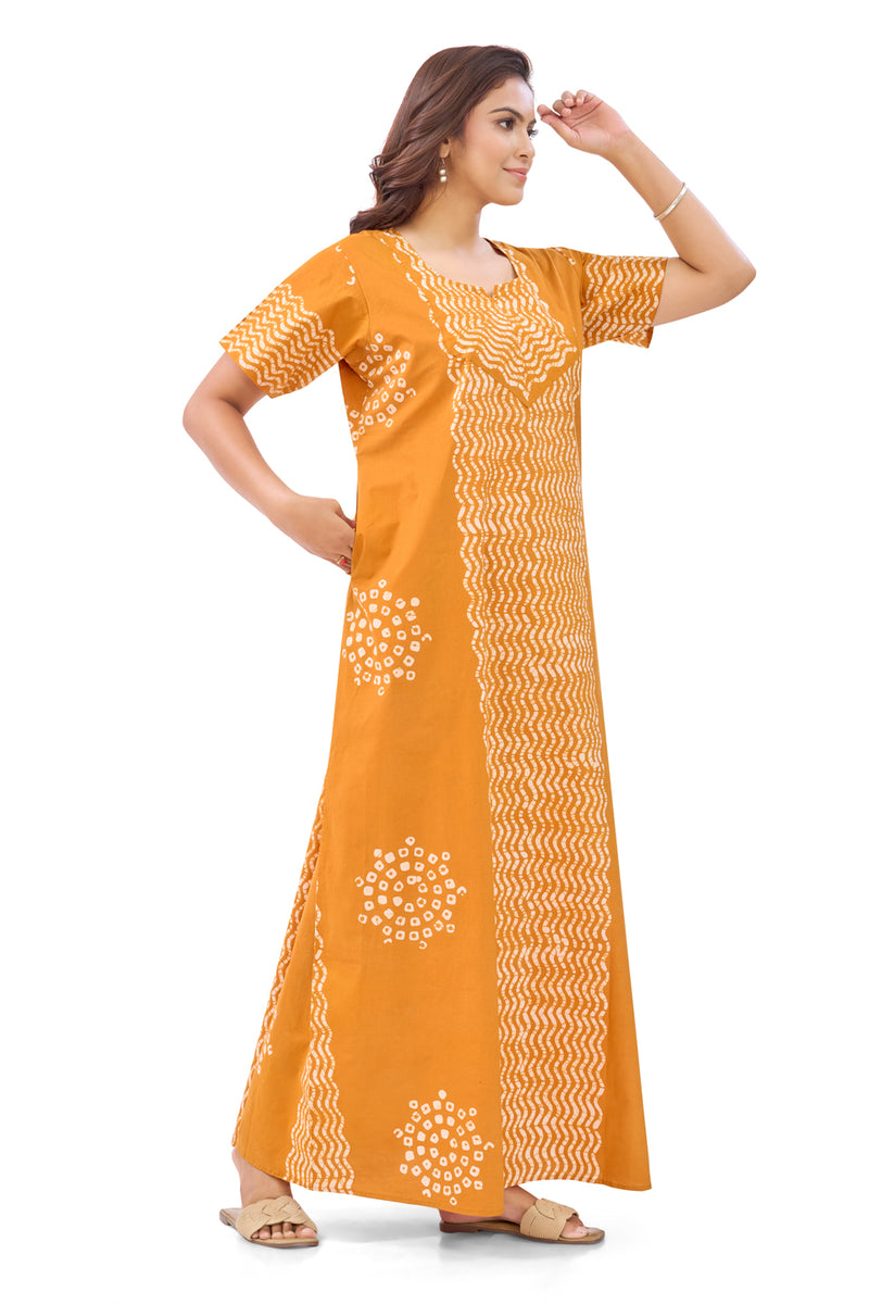 Yellow Waves Design Batik, Hand Dyed Batik, 100% Cotton Night Gown - NG195 image 5