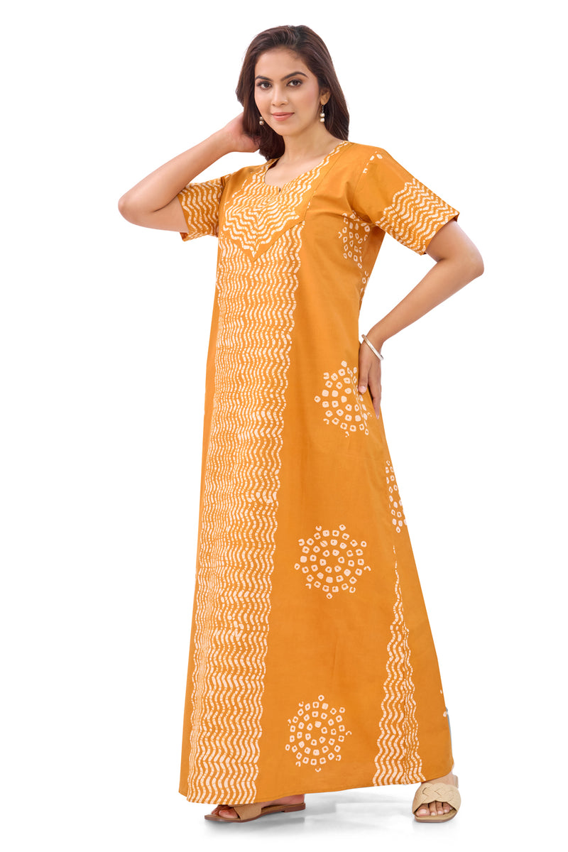Yellow Waves Design Batik, Hand Dyed Batik, 100% Cotton Night Gown - NG195 image 6