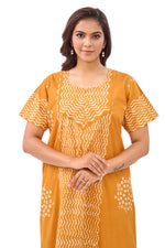 Yellow Waves Design Batik, Hand Dyed Batik, 100% Cotton Night Gown - NG195 image 3