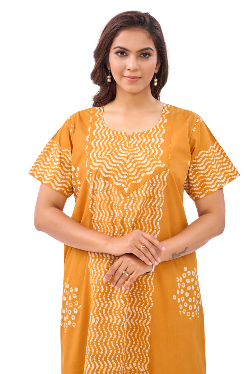 Yellow Waves Design Batik, Hand Dyed Batik, 100% Cotton Night Gown - NG195 image 3