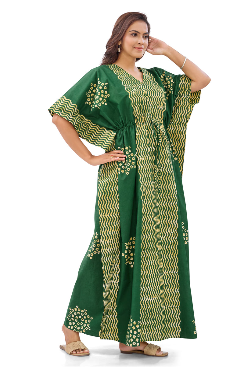Green Waves Design Batik, Hand Dyed Batik, 100% Cotton Kaftan - K197 - image 5