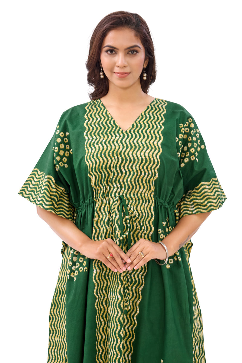 Green Waves Design Batik, Hand Dyed Batik, 100% Cotton Kaftan - K197 - image 6