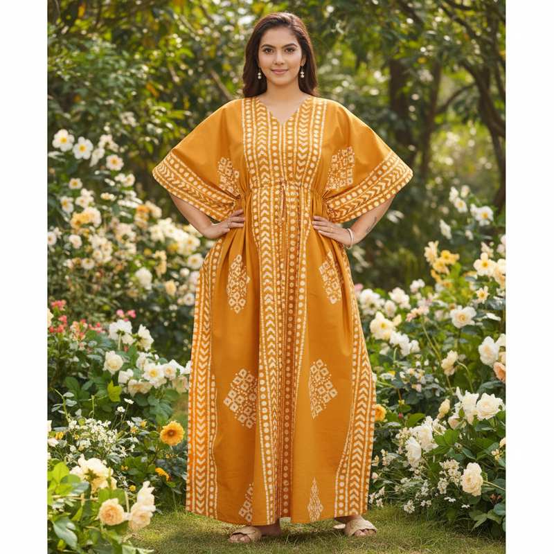 Yellow Diamond Arrow Batik, Hand Dyed Batik, 100% Cotton Kaftan - K205 - image 2