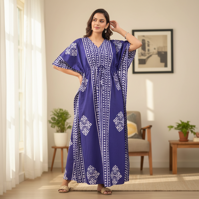 Blue Diamond Arrow Batik, Hand Dyed Batik, 100% Cotton Kaftan - K202