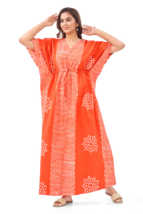 Orange Waves Design Batik, Hand Dyed Batik, 100% Cotton Kaftan - K198