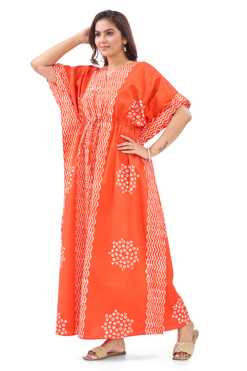 Orange Waves Design Batik, Hand Dyed Batik, 100% Cotton Kaftan - K198