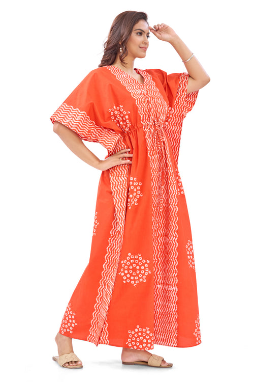 Orange Waves Design Batik, Hand Dyed Batik, 100% Cotton Kaftan - K198