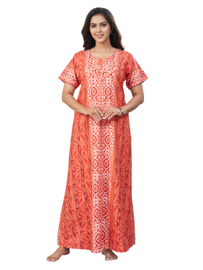 Peach Oval Design, Hand Dyed Batik, 100% Cotton Night Gown - NG154