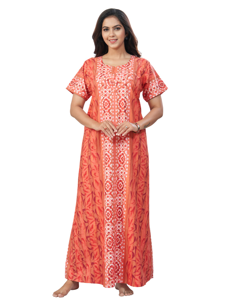 Peach Oval Design, Hand Dyed Batik, 100% Cotton Night Gown - NG154 image 2