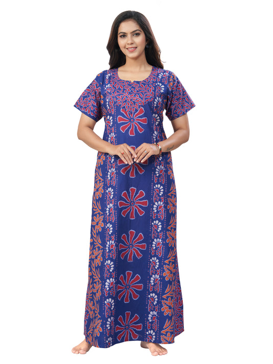 NG183- Blue Palm Batik, Hand Dyed Batik, 100% Cotton Night Gown