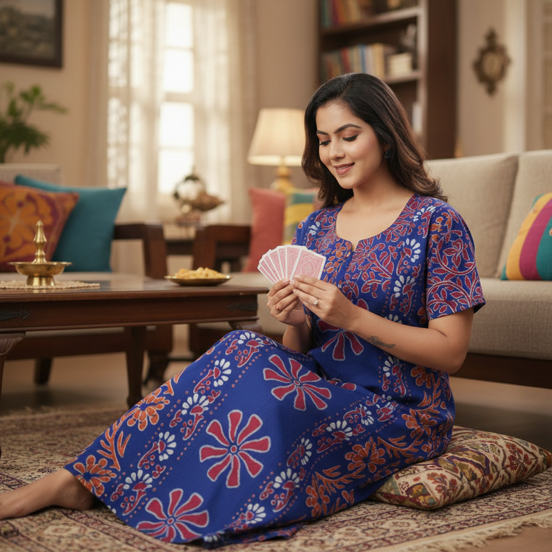 Blue Palm Batik, Hand Dyed Batik, 100% Cotton Night Gown - NG183