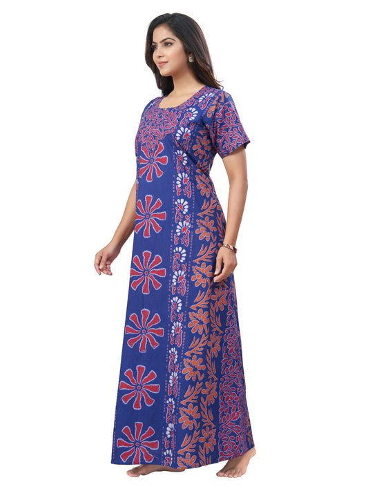 NG183- Blue Palm Batik, Hand Dyed Batik, 100% Cotton Night Gown