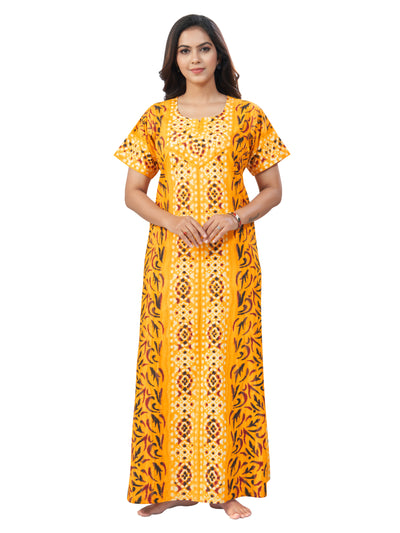 Yellow Oval Design, Hand Dyed Batik, 100% Cotton Night Gown - NG156