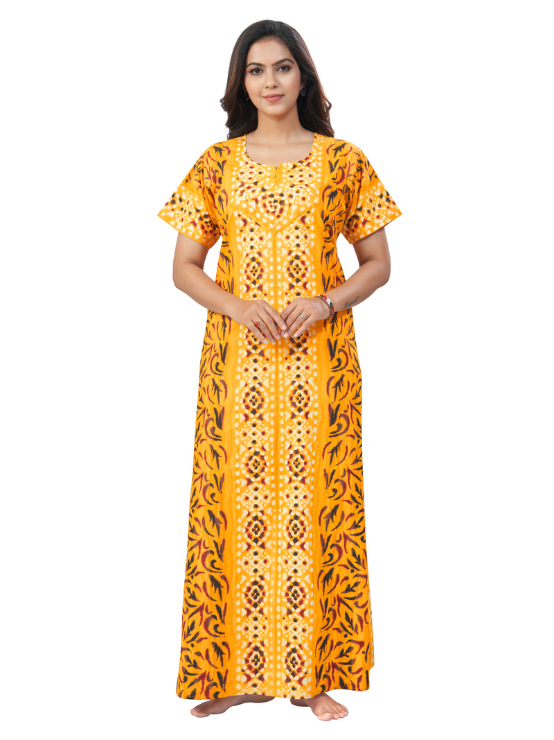 Yellow Oval Design, Hand Dyed Batik, 100% Cotton Night Gown - NG156 image 2