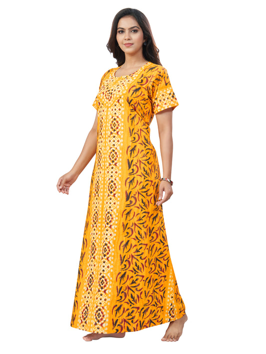NG156 - Yellow Oval Design, Hand Dyed Batik, 100% Cotton Night Gown