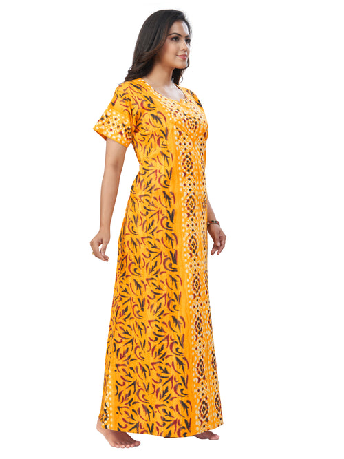 Yellow Oval Design, Hand Dyed Batik, 100% Cotton Night Gown - NG156