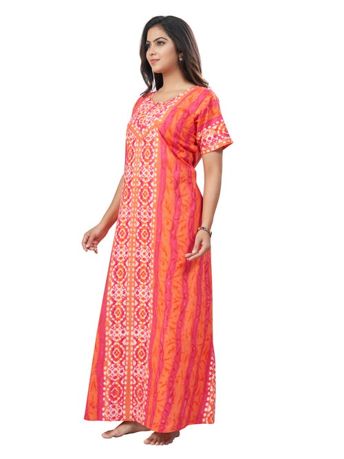 Peach Oval Design, Hand Dyed Batik, 100% Cotton Night Gown - NG154