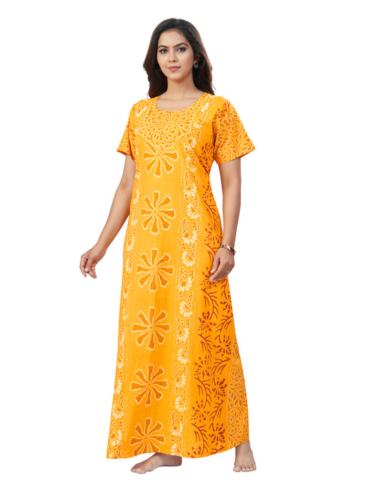 NG184- Yellow Palm Batik, Hand Dyed Batik, 100% Cotton Night Gown