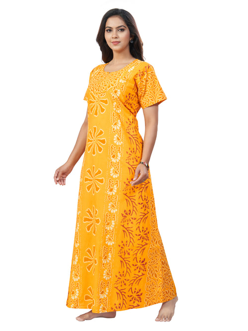 Yellow Palm Batik, Hand Dyed Batik, 100% Cotton Night Gown - NG184