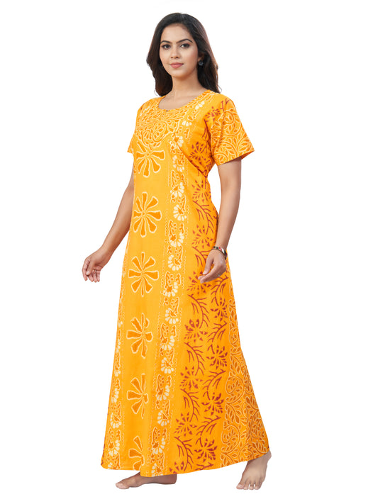 NG184- Yellow Palm Batik, Hand Dyed Batik, 100% Cotton Night Gown